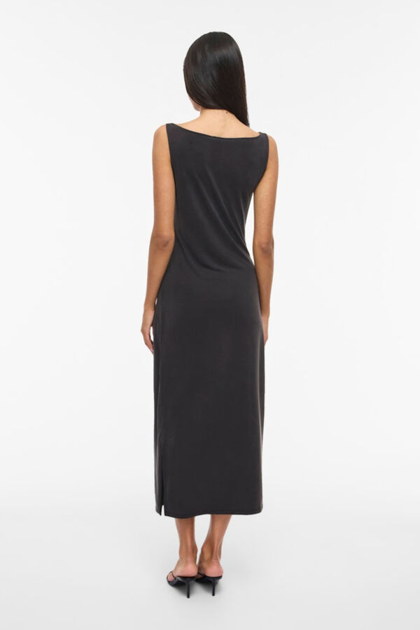 Vila Vestido midi com gola barco em modal Preto