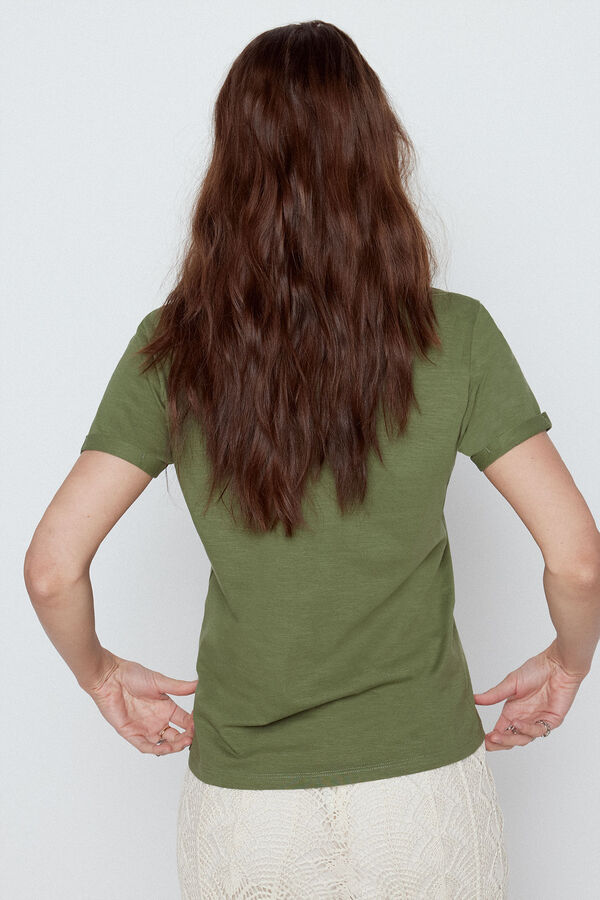 Slowlove T-shirt colar bordado Verde