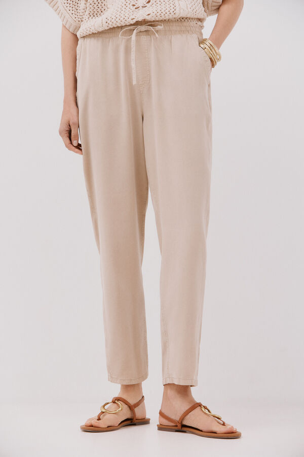 Cortefiel Cal&ccedil;as fluidas tencel  Castanho