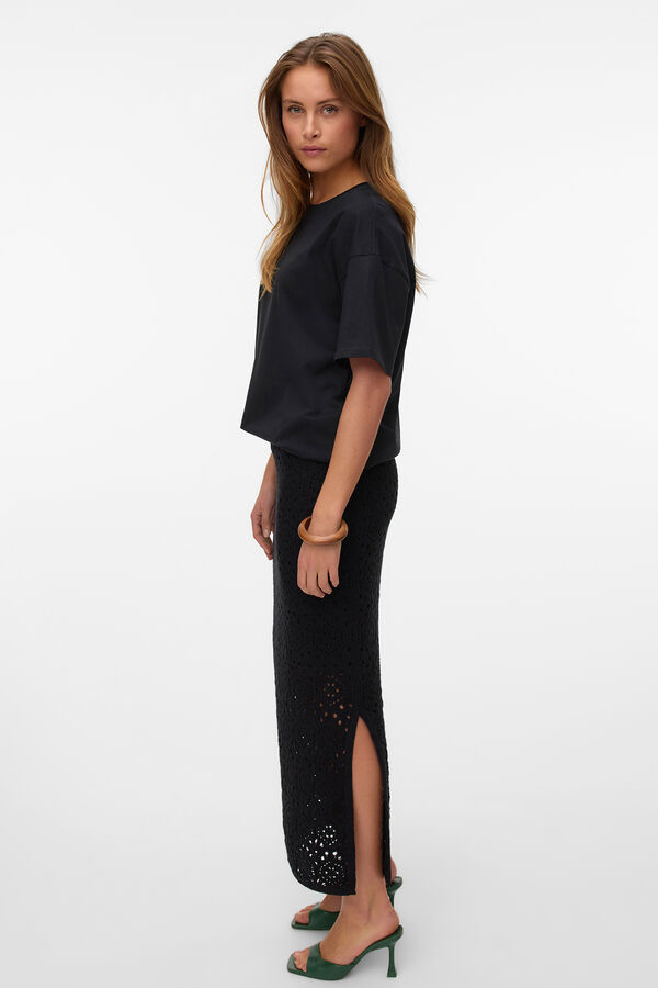 Vero Moda Falda midi punto calado Negro