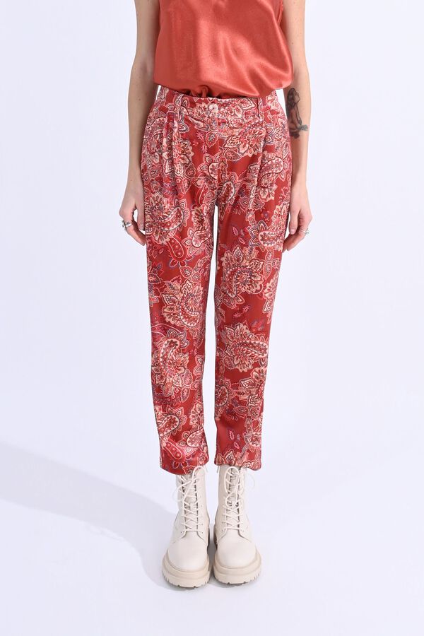 Molly Bracken Calças pelo tornozelo de veludo com estampado Vermelho