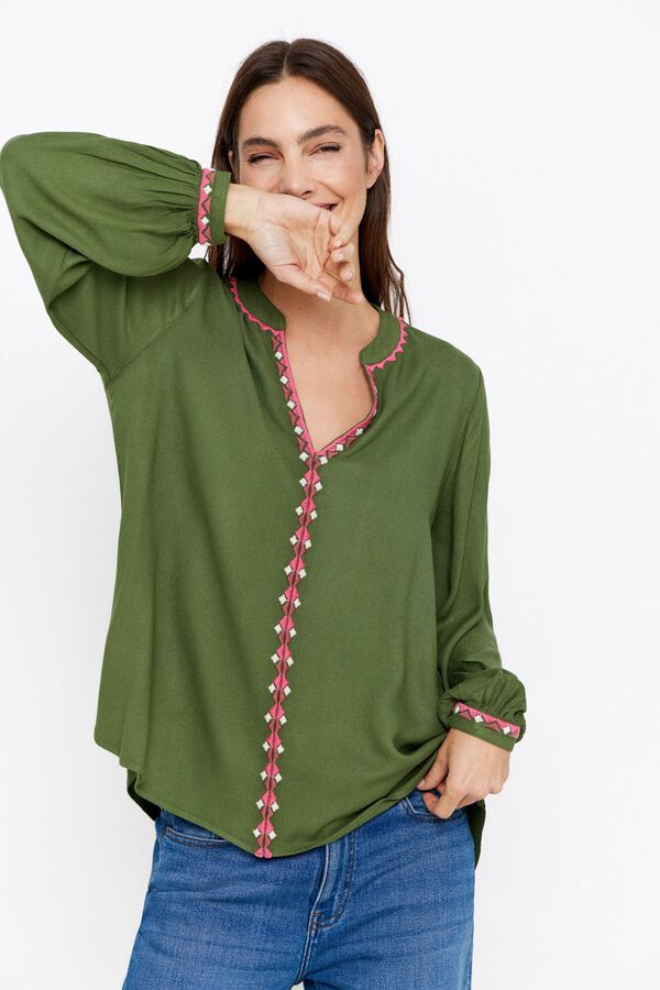 Cortefiel Blusa fluida lisa Kaki