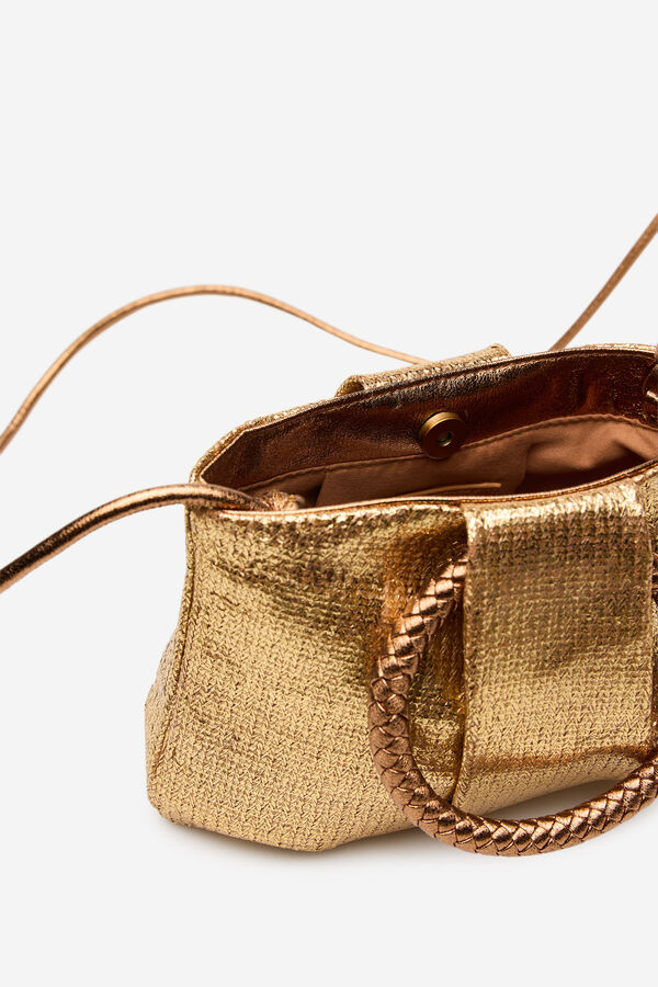 Cortefiel Bolsa de ombro em r&aacute;fia com al&ccedil;a tran&ccedil;ada Dourado