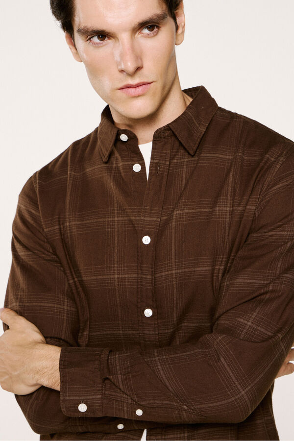 Selected Camisa de manga larga slim fit Marr&oacute;n