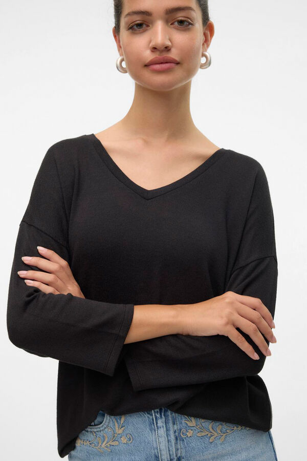 Vero Moda Jersey de punto fino manga francesa Negro