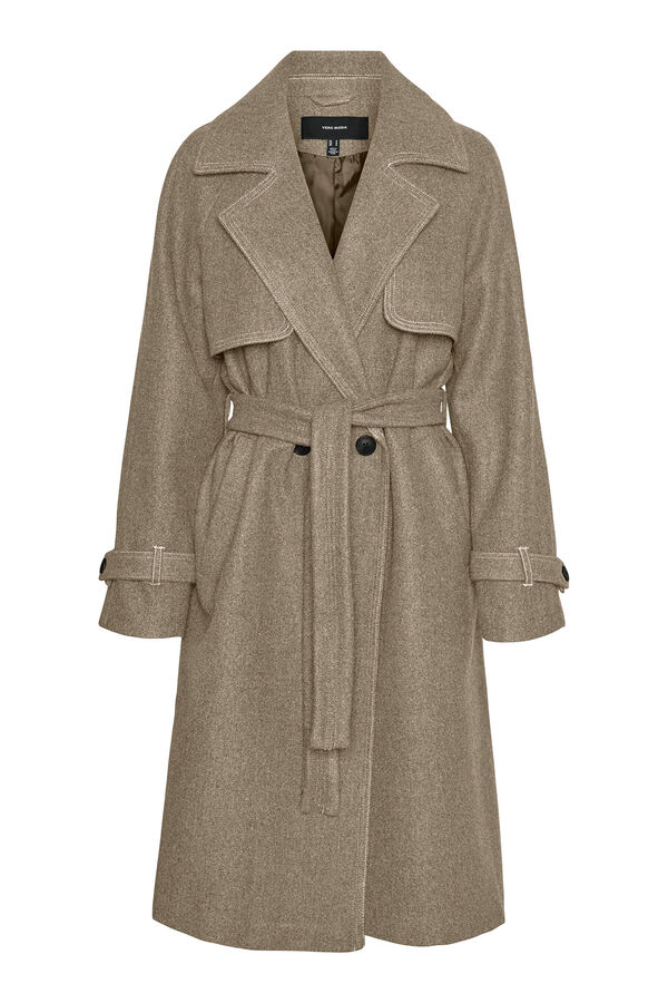 Vero Moda Abrigo largo anudado cintura Marr&oacute;n