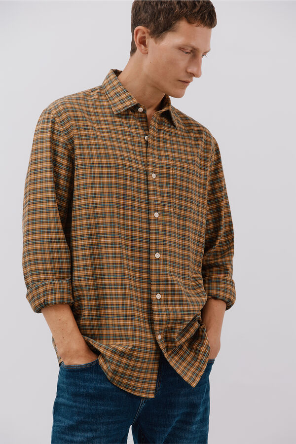 Cortefiel Camisa xadrez tencel Amarelo