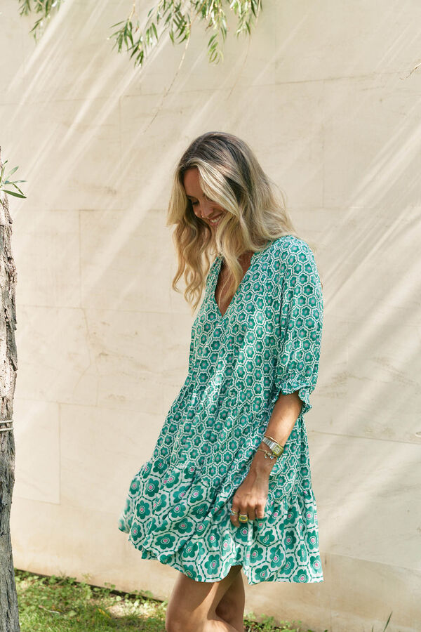 Jaase Vestido mini estampado Petal Turquesa