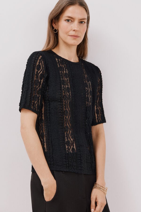 Cortefiel Top encaje Negro