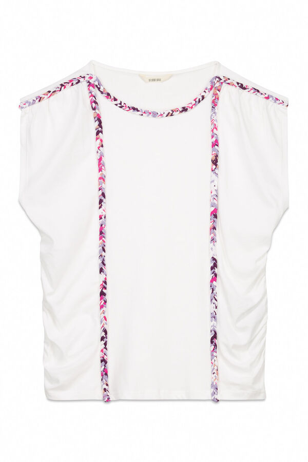 Slowlove Camiseta trenza fruncida Marfil
