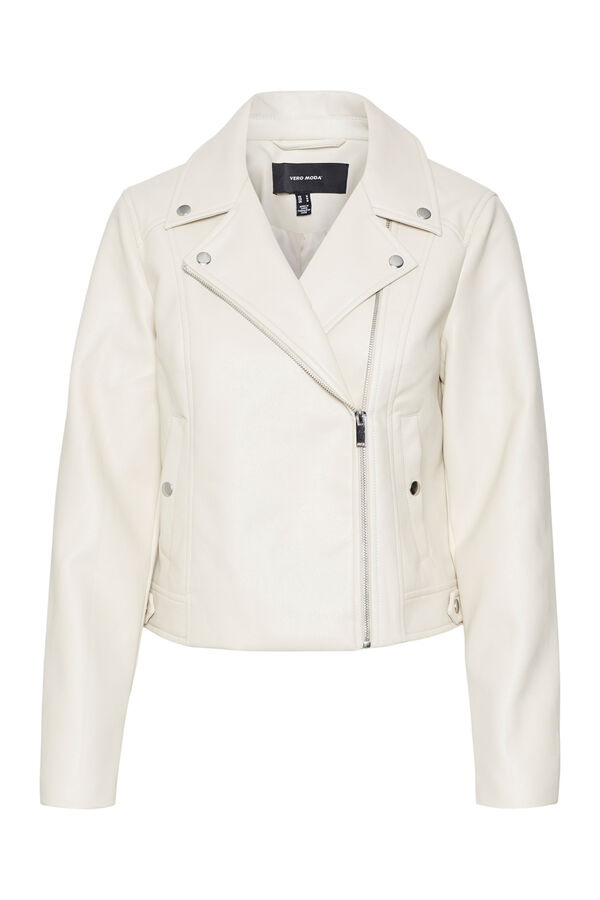 Vero Moda Jaqueta biker feminina em polipele com fecho-&eacute;clair cruzado Cinzento