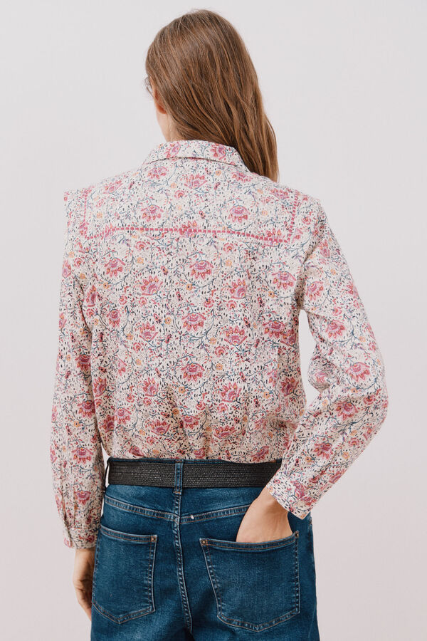 Cortefiel Camisa de algod&oacute;n detalle bordado Multicolor