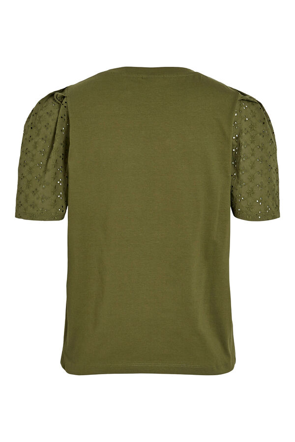 Vila Camiseta manga bordado inglesa Verde