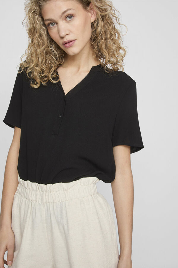 Vila T-shirt de manga curta com decote em bico Preto