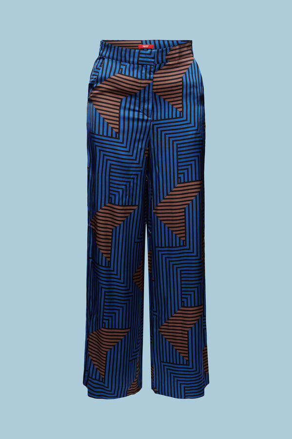 Cortefiel Pantalón ancho y fluido con estampado geométrico Estampado azul