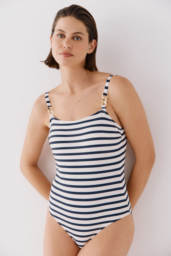 Cortefiel Fato de banho com correntes e decote quadrado Azul