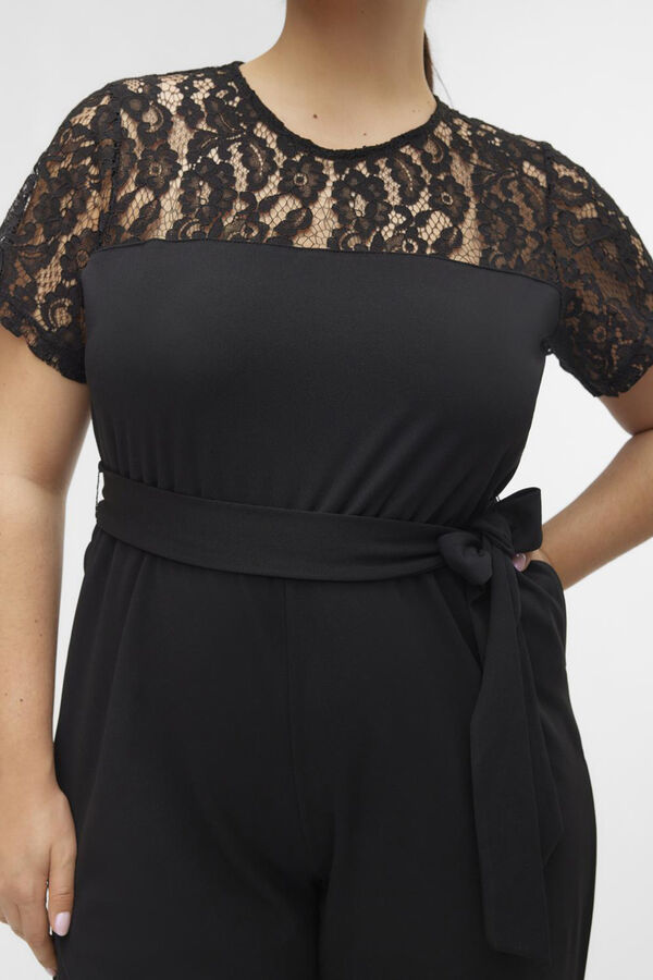 Vero Moda Curve Macac&atilde;o comprido detalhes de renda tamanho grande Preto