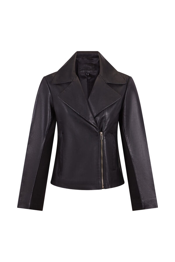 Cortefiel Blusão de pele biker Preto