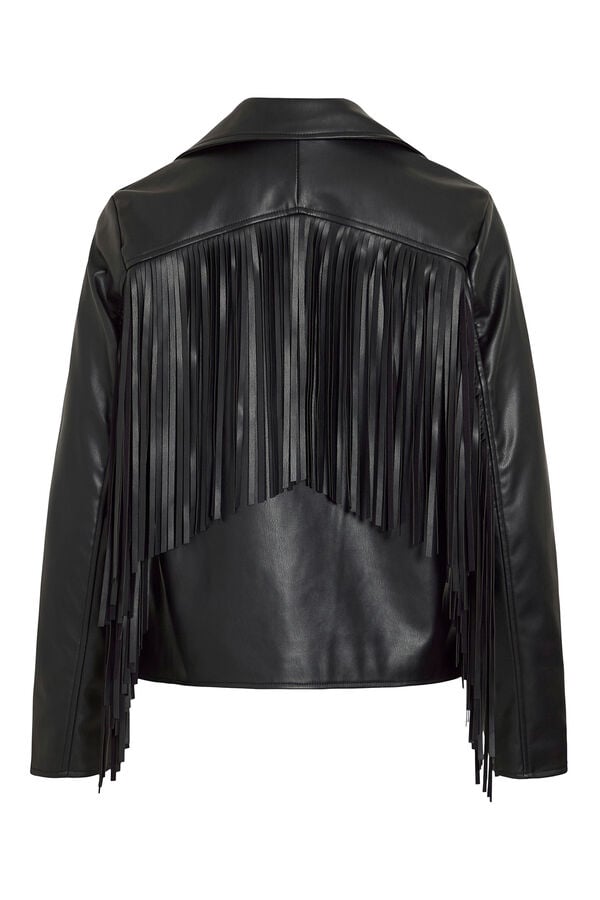 Vila Cazadora biker de polipiel con flecos Negro