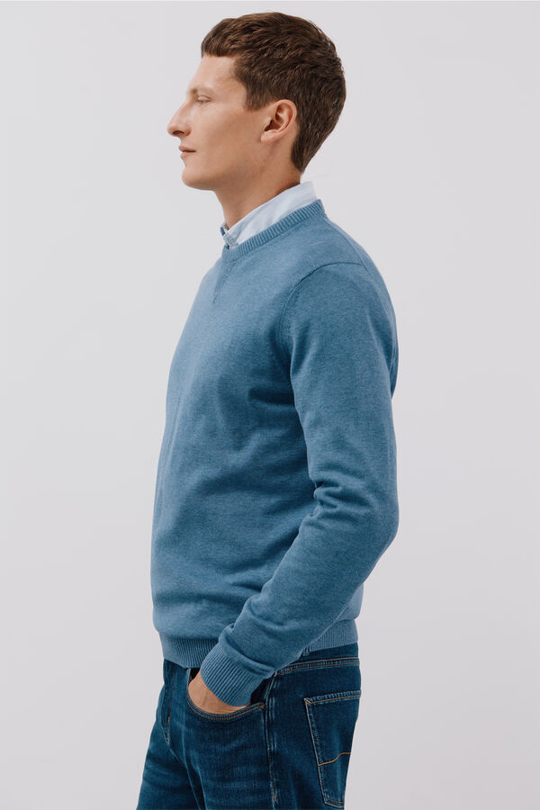 Cortefiel Jersey punto fino algod&oacute;n cuello redondo Azul