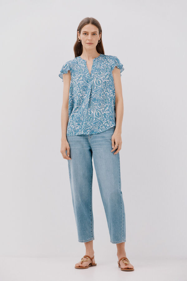 Cortefiel Blusa manga volante Estampado azul