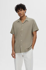 Selected Camisa de manga corta confeccionada con tencel y algod&oacute;n org&aacute;nico. Verde