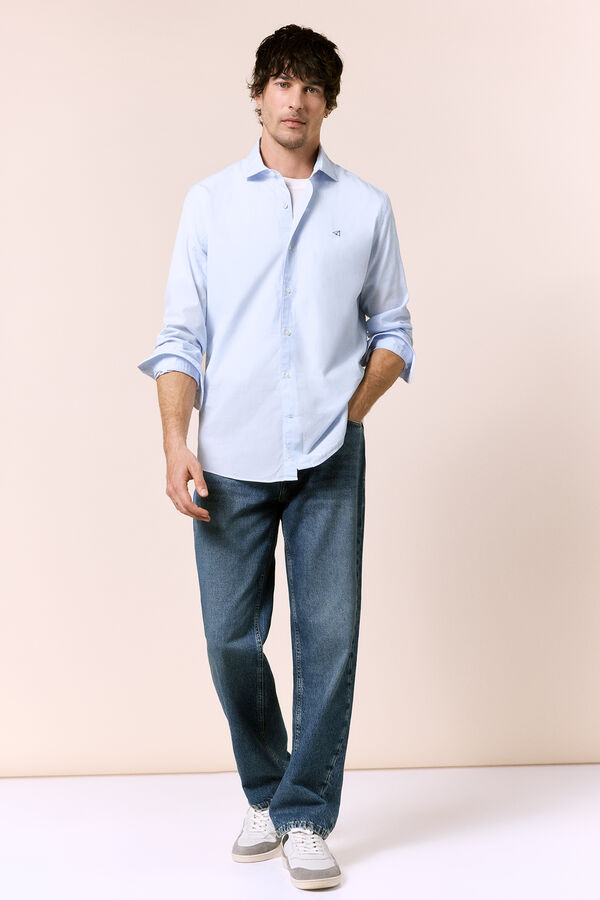 OOTO Camisa rayas popel&iacute;n manga larga Azul