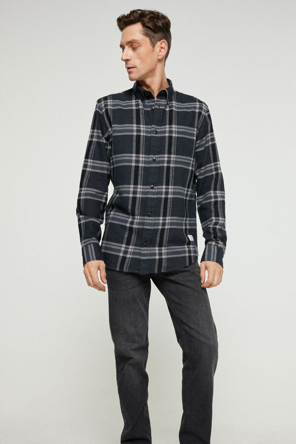 Jack & Jones Camisa sarja quadrados comfort fit 100% algod&atilde;o Preto