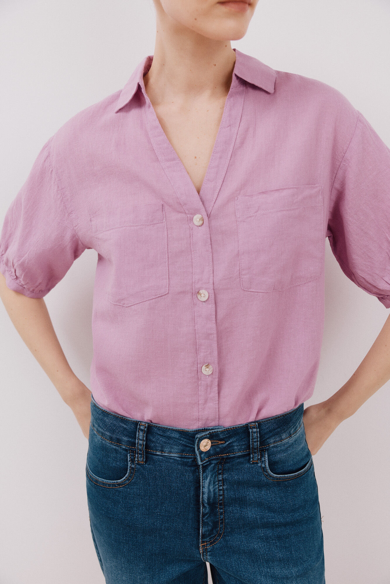 Cortefiel Camisa manga corta con lino