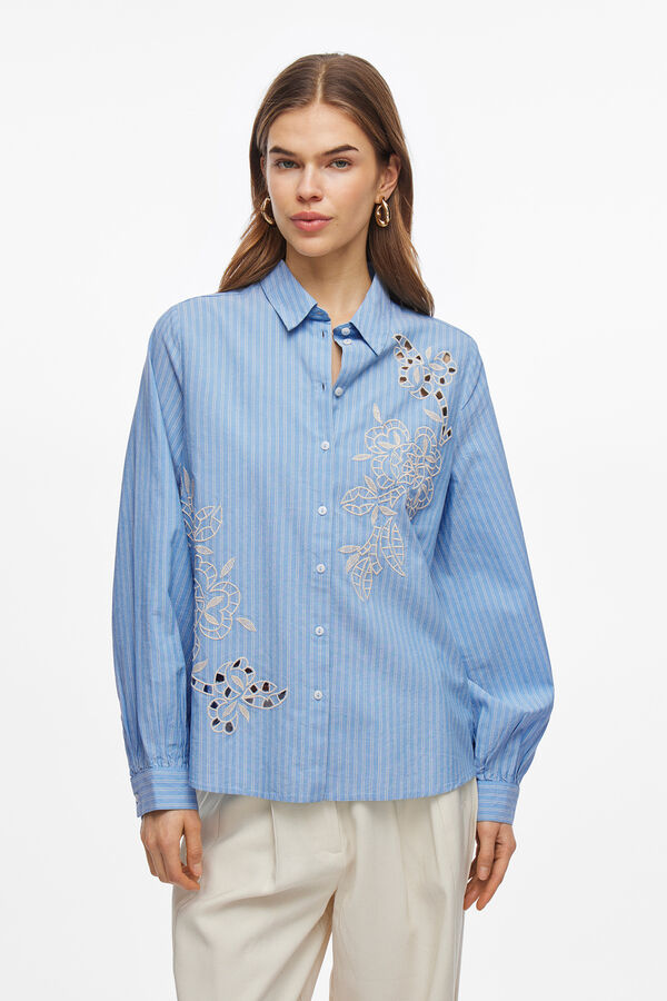 Vila Camisa riscas com bordado Azul