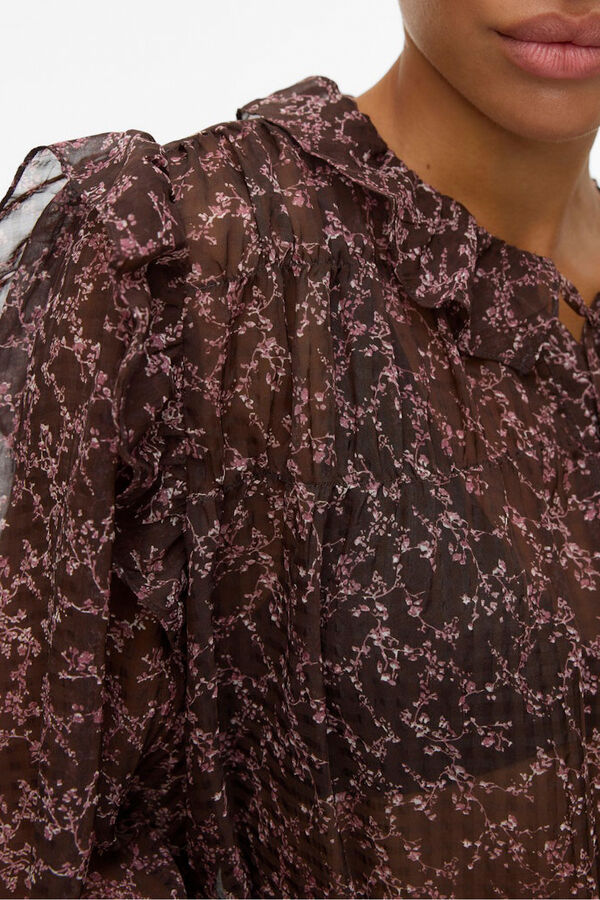 Vero Moda Camisa manga larga volantes Marr&oacute;n oscuro