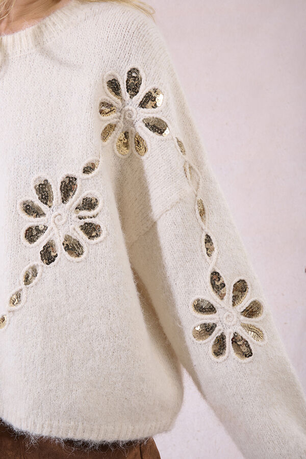 Molly Bracken Jersey de manga larga detalle flores Marfil