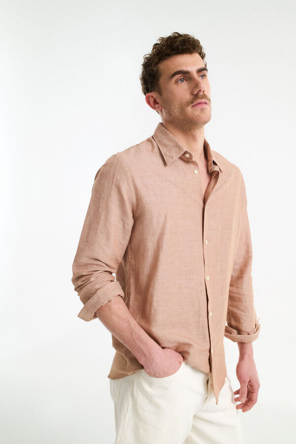 Selected Camisa de lino Regular Fit Marrón