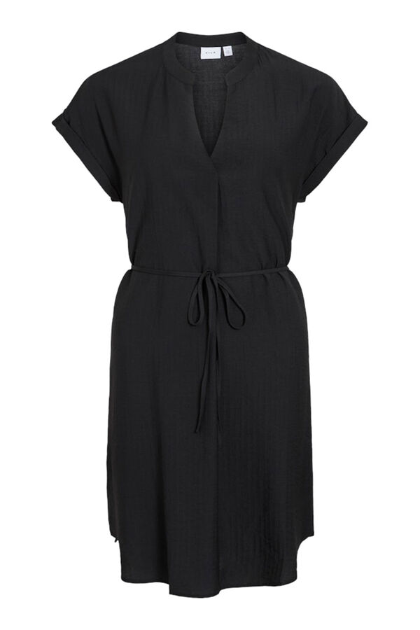 Vila Vestido curto com gola mao e viscose Preto