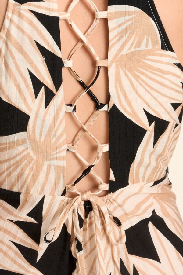 Molly Bracken Vestido comprido estampado com folhos Preto