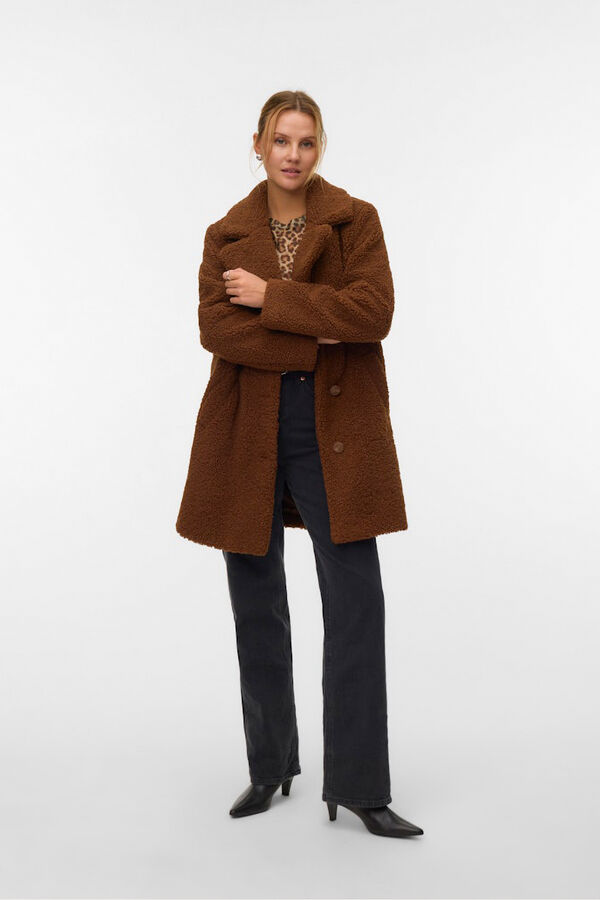 Vero Moda Abrigo de borreguito Marr&oacute;n oscuro