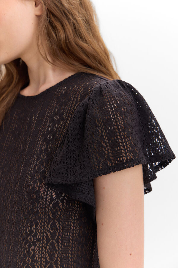 Cortefiel Top de punto con manga volante Negro