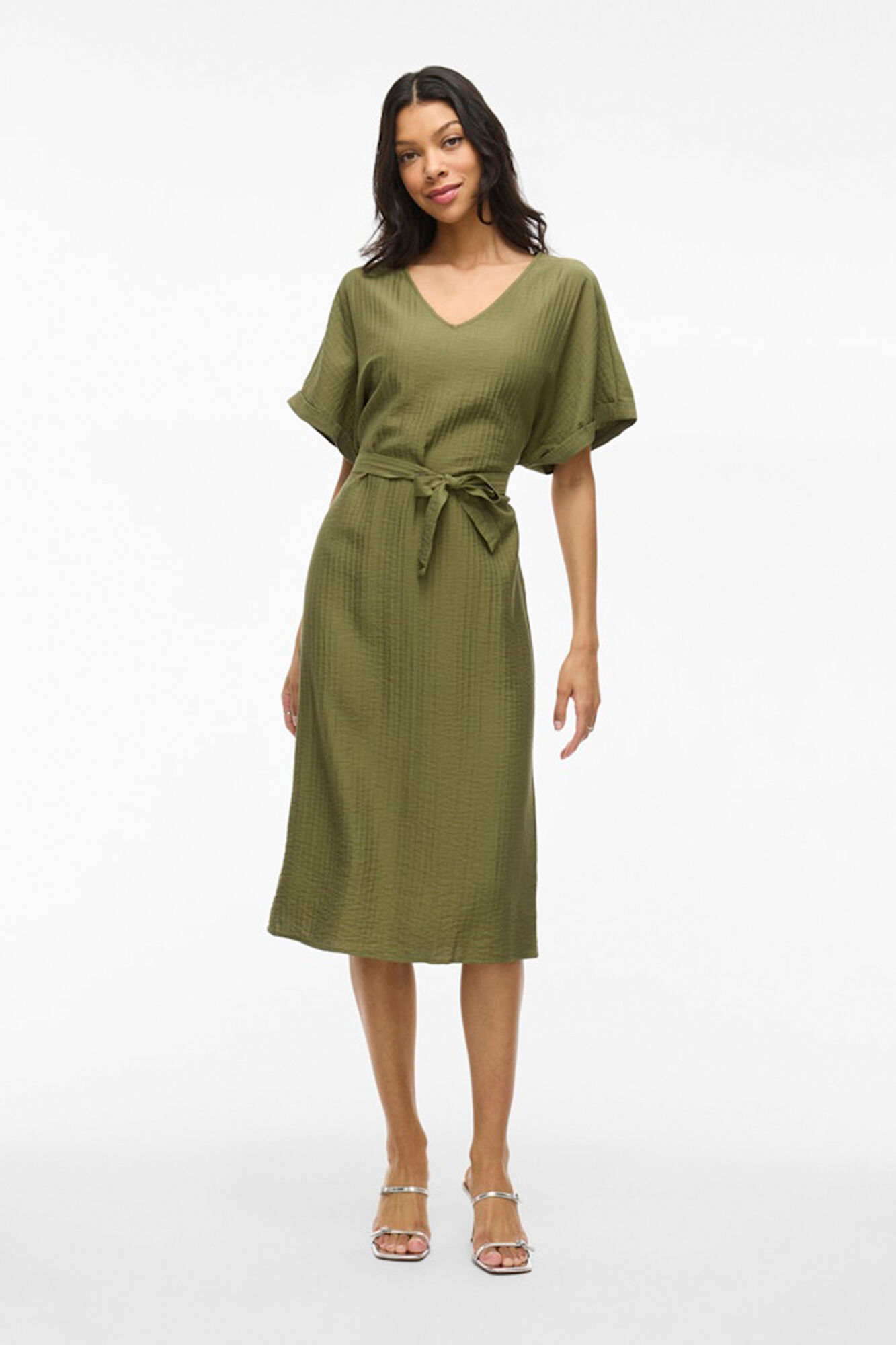 Vila Vestido midi manga 2/4 com viscose