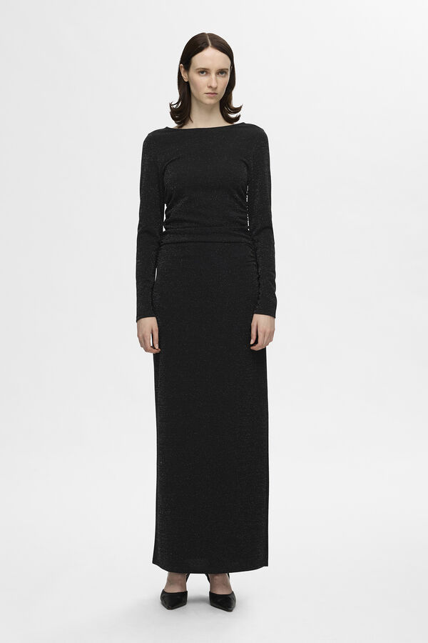 Selected Femme Vestido longo com glitter e decote em barco. Preto