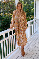 Jaase Vestido midi de manga larga Boheme Beige