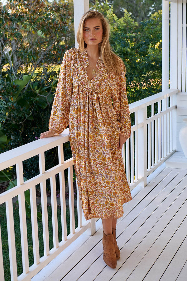 Jaase Vestido midi de manga larga Boheme Beige