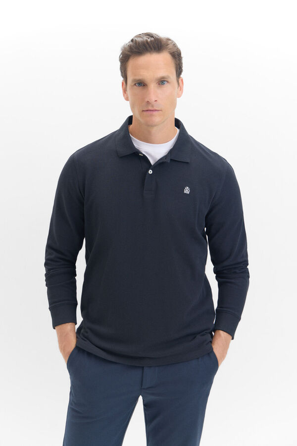 Cortefiel Polo b&aacute;sico de manga comprida Preto