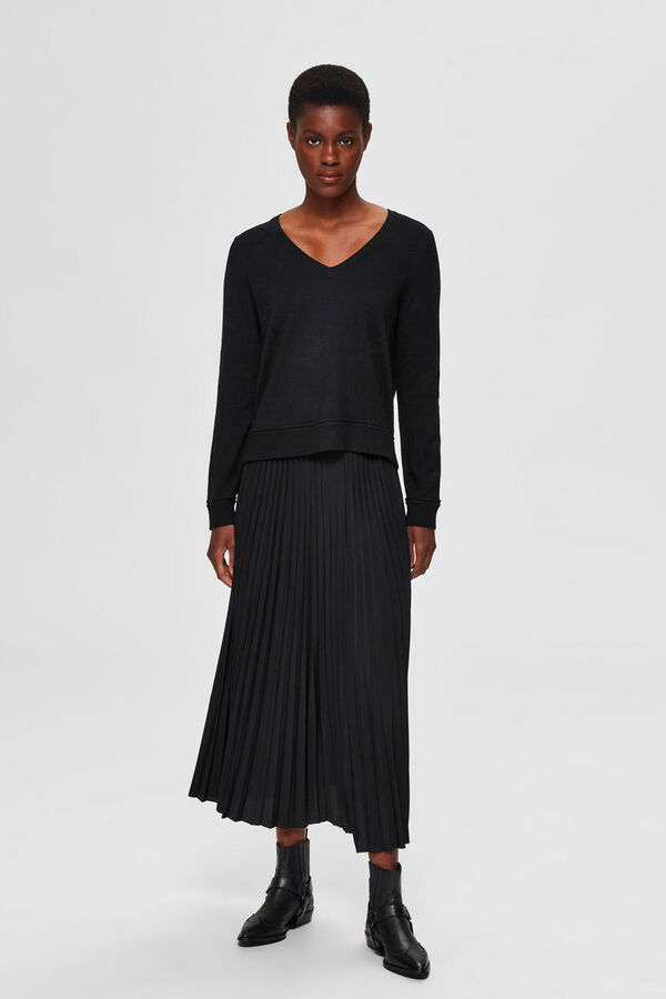 Selected Falda midi plisada con cintura el&aacute;stica Negro