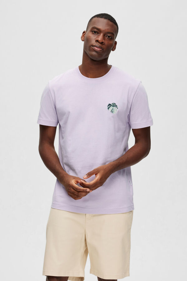 Cortefiel T-shirt de algodão orgânico com detalhe bordado Roxo