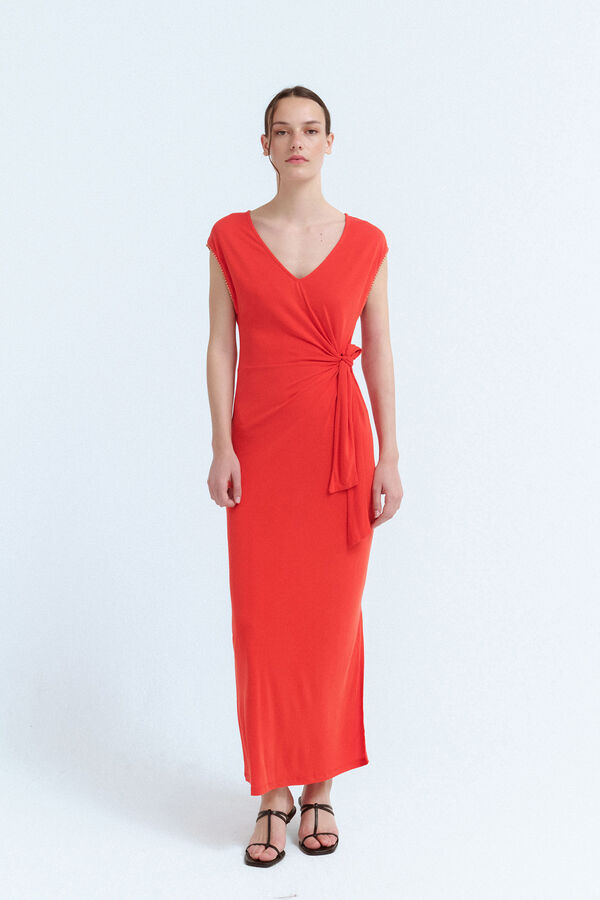 Vila Vestido midi com modal Vermelho