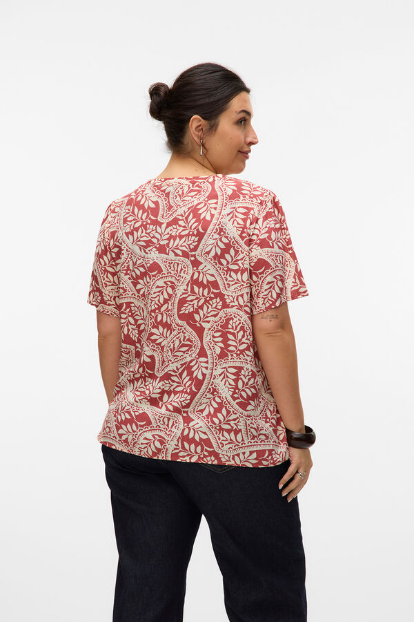 Vero Moda Curve Top de manga corta y cuello pico talla grande Rojo