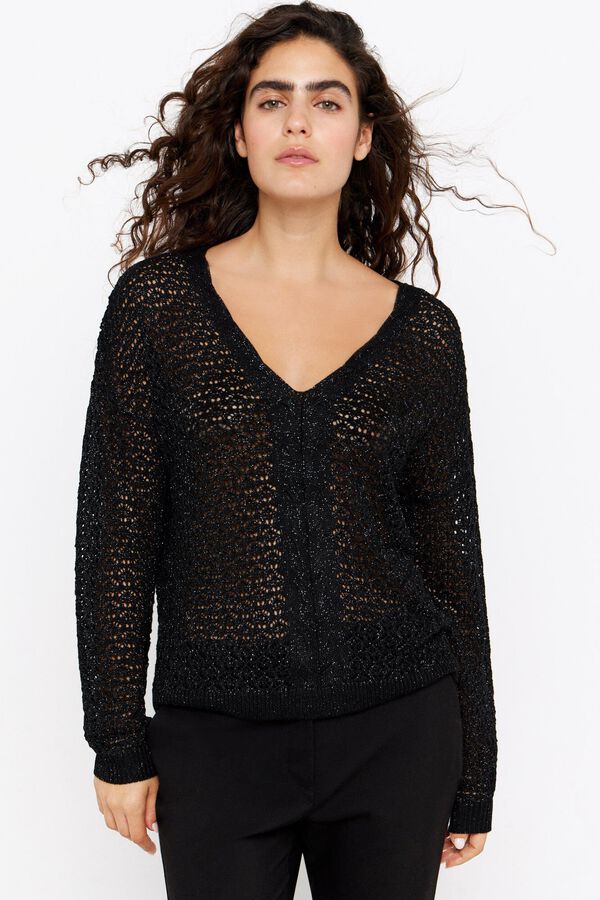 Cortefiel Camisola tran&ccedil;a central Preto