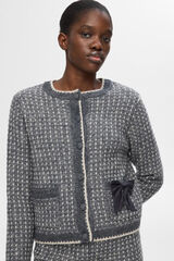 Selected Femme Cardigan estruturado confeccionado em L&atilde; RWS e Alpaca. Cinzento