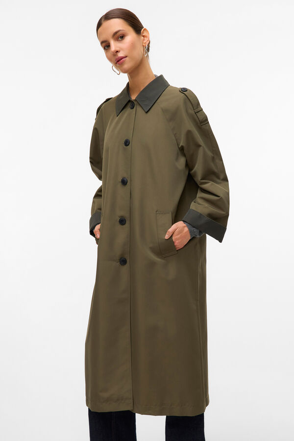 Vero Moda Gabardina larga bicolor Verde