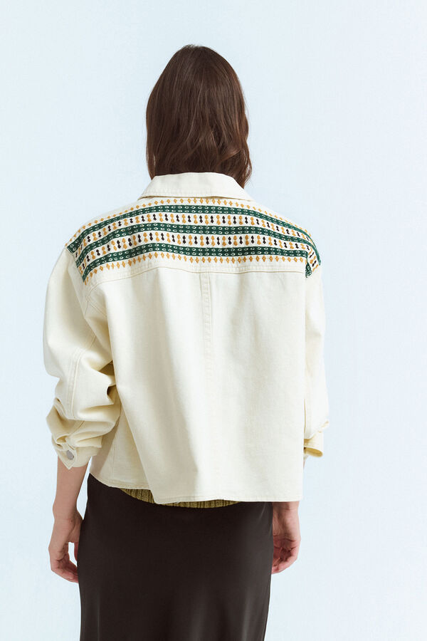 Vila Chaqueta cazadora vaquera con bordados Beige